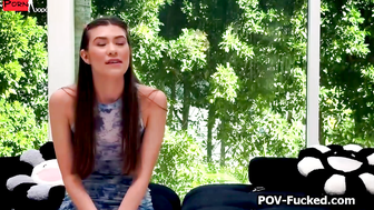 Slender brunette fucks on casting like a dirty whore
