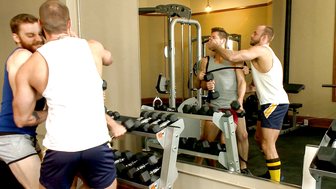 Kyle Kash wrestled down in the gym two pervs, who fuck him with a shockspot!