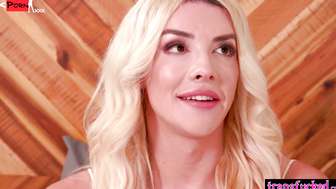 Horny big dick tranny Leah Hayes gets fucked hard after hot masturbation