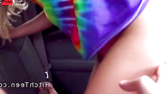 Cheating blonde gf bangs stranger in car cumshot