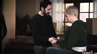 Street cunt with mouth finds a used condom inside the trash of