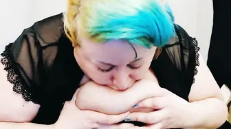 Gigantic Titty Gothic having fun with her pink snatch