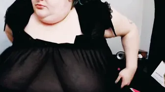 Gigantic Titty Gothic having fun with her pink snatch