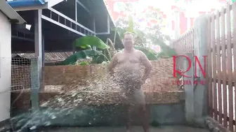 Yard porn video – Sub woman and Master. Shower at the yard.