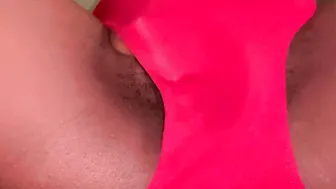 Ebony women wetting her red pantie