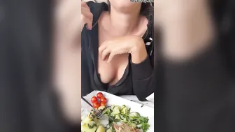 Flashing boobies and topless Dare inside acrawded outside restaurant
