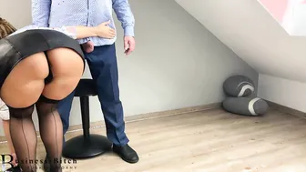dominant secretary inside a short leather skirt seduces the boss starting with