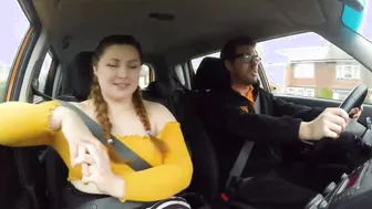 Chubby English bird publicly rides instructor
