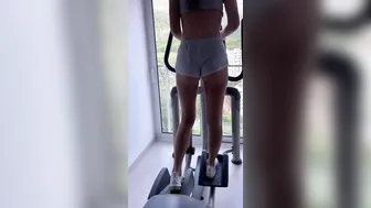 Beauty topless workout inside outside gym with wardrobe malfunction