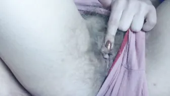 Very Unshaved cunt with mouth Put Panty aside and Start to Play with her