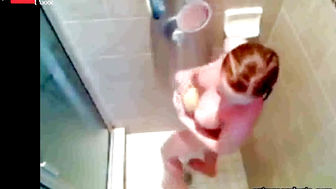 stepdaughter soaps and shaves in shower (voyeur)