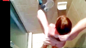 stepdaughter soaps and shaves in shower (voyeur)