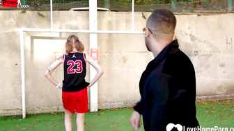 Basketball girl slobbers over my big cock