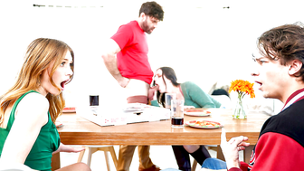 Pizza and games for crazy swap family with free use shenanigans