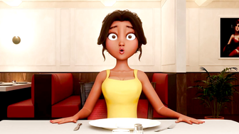 Personal Service ● Restaurant Bliss: Busty Waitress Sucks Shemale Cock Under Table