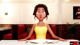 Personal Service ● Restaurant Bliss: Busty Waitress Sucks Shemale Cock Under Table