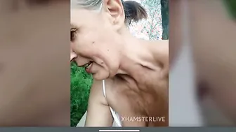 Grandma Lukerya panties performance on forest