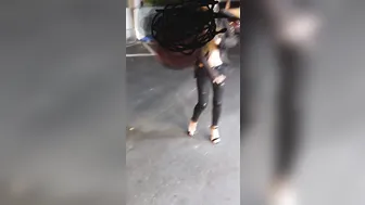 Trashy Hotwife outdoors Strip Club