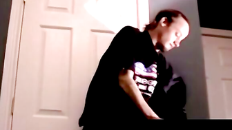 Pretty amateur moans while stroking a hairy monster