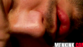 Submissive Jason Maddox tied up and sucked by fetish guys