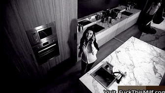 Brunette MILF Gets Double Penetration in Modern Kitchen with Two Men