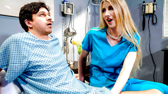 Busty trans nurse Janelle Fennec handles her patients boner