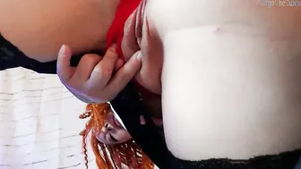 Women into Red Lingerie Plays with Sex Toy - Upskirt