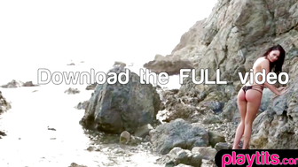 Slender sexy Canadian MILF flaunts petite nude figure at a beach