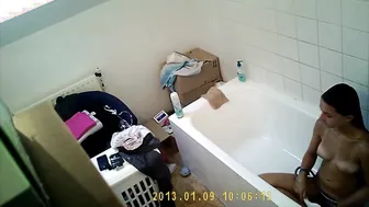Unshaved eighteen masturbating with shower blowjob into front of friend