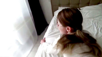 Russian Brunette In Glasses Rides Her Friend's Hard Cock