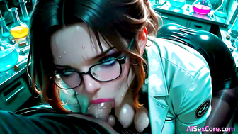 Genius Brunette Scientist Gets Passional Facial In Lab