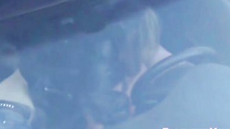 Blonde in Leather Gives Roadside Blowjob and Swallows