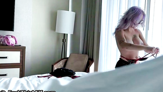 Goth Step Sister Shares Bed on Vacation