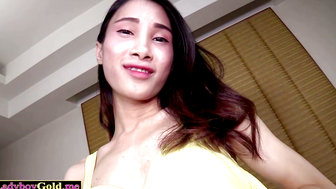 Skinny Thai Ladyboy Pooh Takes Big Cock Bareback