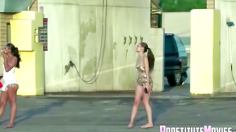 Sexy Hookers Flash Pussy in Outdoor Parking Lot