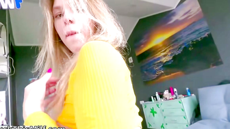 Step Brother Refuses: Amateur Brunette's Solo Blowjob
