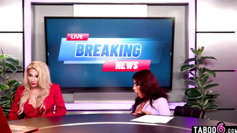 Trans news anchors fuck female producer during a live broadcast