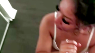 Sexy Ebony Girl Gives Sloppy Blowjob and Gets Covered in Cum