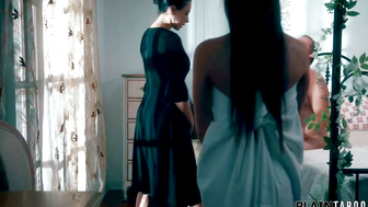 Petite Brunette Wife Obeys Her Husband and barely legal Lover