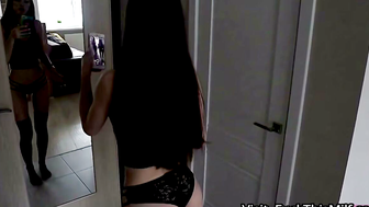 Tea Cocksucks in Black Lingerie and Stockings in Kitchen