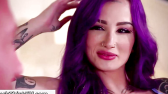 Purple Hair Babe Gets Big Ass Drilled in Doggy Style on White Couch