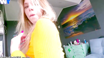 Blonde MILF Sundara Sucks Cock in Yellow Top