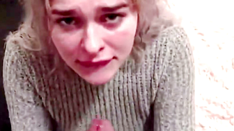 Blonde Bitch Deepthroats Big Dick in Amateur POV Swallow