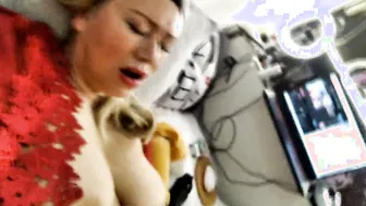 A older bitch is pulled by the nipples to the heights of