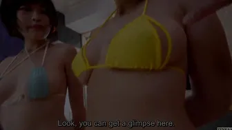 Big Titted Japanese amateurs into micro bikinis tag team fellatio