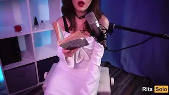 Young women sitting on a toy. Literary orgasm