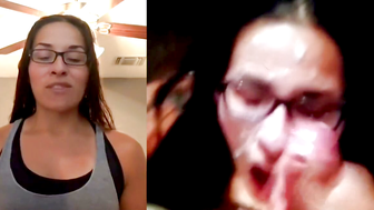 Latina Glasses Amateur Erika Deepthroats Big Cock in Bedroom