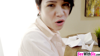 Petite Brunette Stepsis Cadey Mercury Gets Railed on Table by Stepbro Logan Pierce