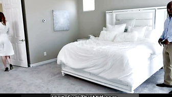 Redhead MILF Stepmom Serves Black Stepson and Teen Daughter in Bedroom Threesome