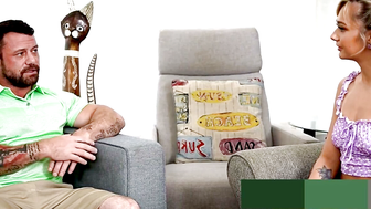 Blonde Virgin Babysitter Deepthroats Boss BBC on Couch